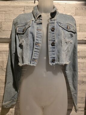 Baby Phat Cropped Light Wash Denim Jacket - Distressed Button Front